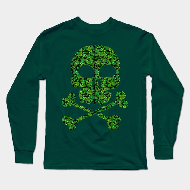 Shamrock Skull St Patricks Day Long Sleeve T-Shirt by Scarebaby